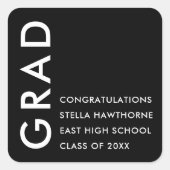 Black and White Minimal Modern Bold Grad Party Quadratischer Aufkleber (Vorderseite)