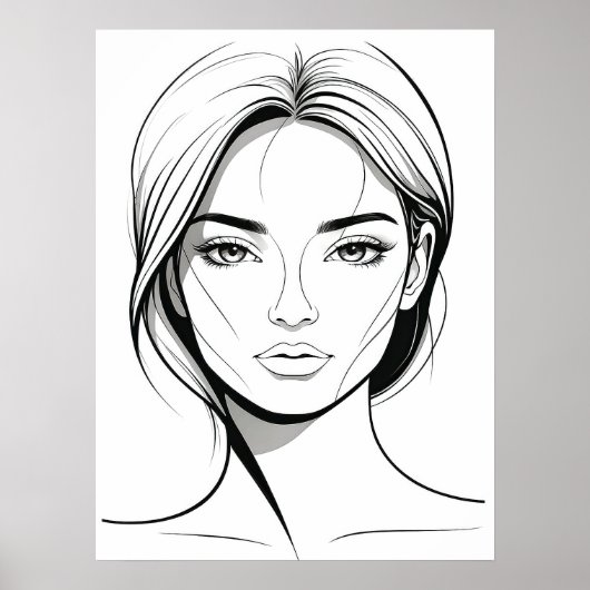 Black and White Minimal Woman Line Art Poster (Vorne)