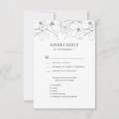 Black and White Minimalist Floral Modern Wedding RSVP Karte (Vorderseite)