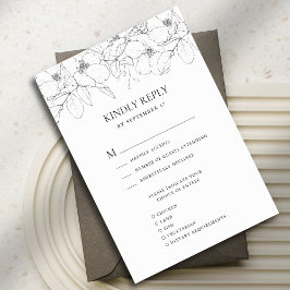 Black and White Minimalist Floral Modern Wedding RSVP Karte