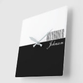 Black and White Modern Name Monogram Quadratische Wanduhr (Winkel)