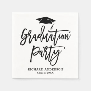 Black and White Modern Script Graduation Party Serviette