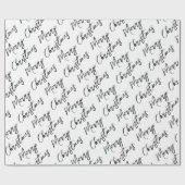 Black and White Modern Script Merry Christmas Geschenkpapier (Flach)