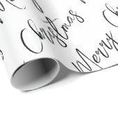 Black and White Modern Script Merry Christmas Geschenkpapier (Rolleneckpunkt)