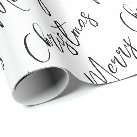 Black and White Modern Script Merry Christmas Geschenkpapier (Rolleneckpunkt)