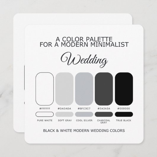 Black and White Modern Wedding Color Palette Card Einladung (Vorne/Hinten)
