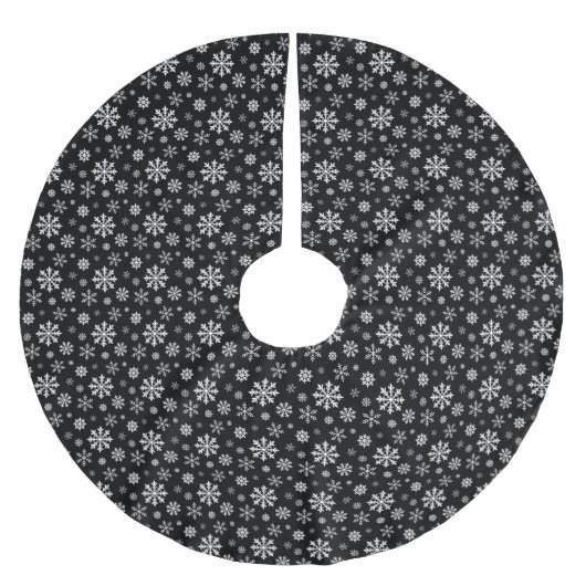 Black And White Modern Winter Snowflakes Pattern Polyester Weihnachtsbaumdecke (Vorderseite)