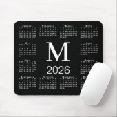Black and White Monogram 2026 Calendar Mousepad (Mit Mouse)
