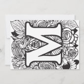 Black and White Monogram M Tattoo Flowers Wedding Einladung