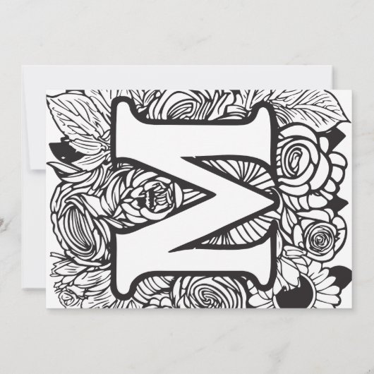 Black and White Monogram M Tattoo Flowers Wedding Einladung (Rückseite)