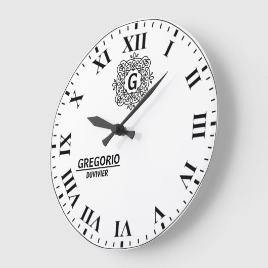 Black and white Monogram modern minimalist elegant Große Wanduhr (Winkel)