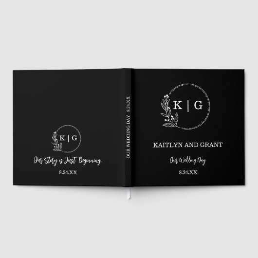 Black and White Monogram Wedbook Gästebuch (Voll)