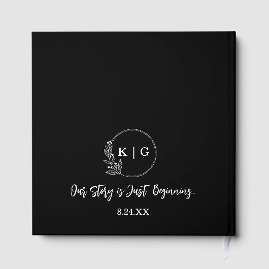 Black and White Monogram Wedbook Gästebuch (Rückseite)