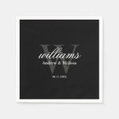 Black and White Monogram Wedding Serviette (Vorderseite)