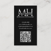 Black and White Monogrammed Logo 1 Photo Qr Code B Visitenkarte (Rückseite)