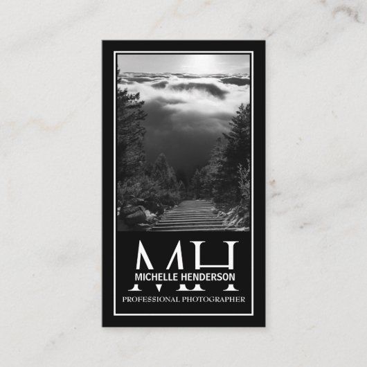 Black and White Monogrammed Logo 1 Photo Qr Code B Visitenkarte (Vorderseite)