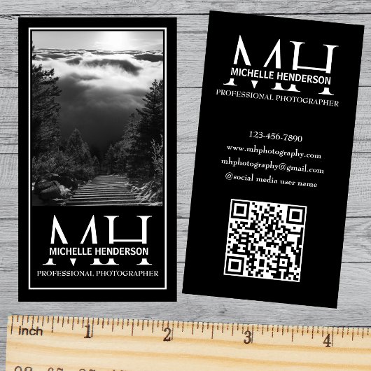 Black and White Monogrammed Logo 1 Photo Qr Code B Visitenkarte