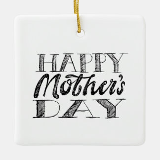 Black and White Mother's Day Lettering & Heart Keramikornament