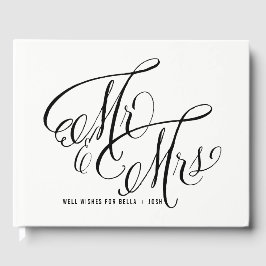 Black and White Mr. & Mrs. Elegant Script Wedding Gästebuch