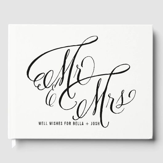 Black and White Mr. & Mrs. Elegant Script Wedding Gästebuch (Vorderseite)