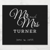Black and White Mr. und Mrs. Wedding Schaumweinetikett (Einzelnes Label)