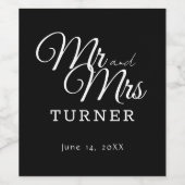 Black and White Mr. und Mrs. Wedding Weinetikett (Einzelnes Label)