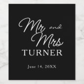 Black and White Mr. und Mrs. Wedding Weinetikett (Einzelnes Label)