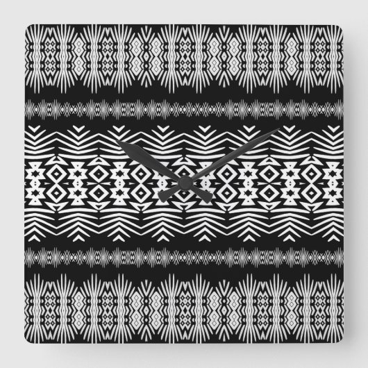 Black and White Mud Cloth Quadratische Wanduhr (Vorderseite)