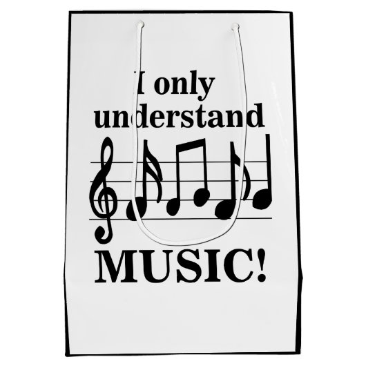 Black and White Music Notes Musician Party Mittlere Geschenktüte (Rückseite)