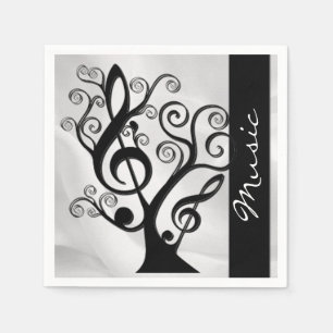 Black and White Music Treble Clef Tree Napkins 2 Serviette