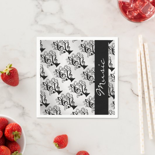 Black and White Music Treble Clef Tree Napkins Serviette (Beispiel)