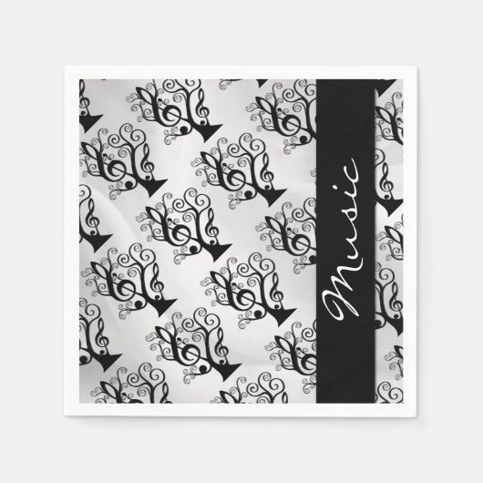 Black and White Music Treble Clef Tree Napkins Serviette (Vorderseite)