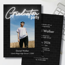 Black and white neon photo graduation party