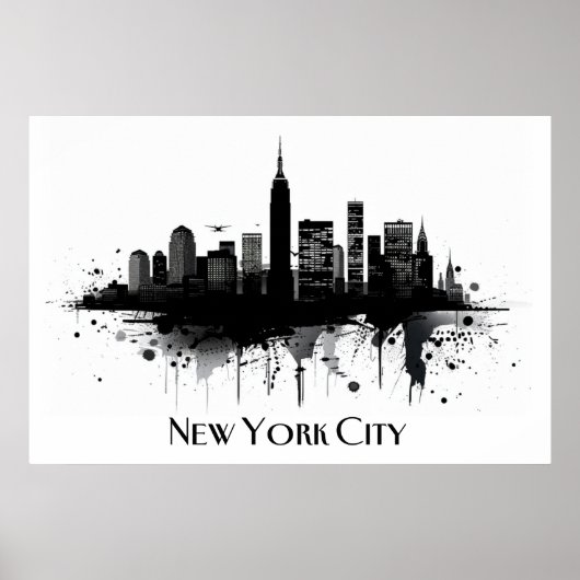 Black and White New York City Skyline Poster (Vorne)