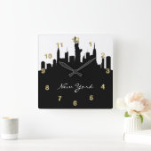 Black and White New York Skyline Quadratische Wanduhr (Zuhause)