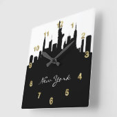 Black and White New York Skyline Quadratische Wanduhr (Winkel)