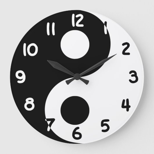 Black and White Numbers Yin Yang Große Wanduhr (Vorderseite)