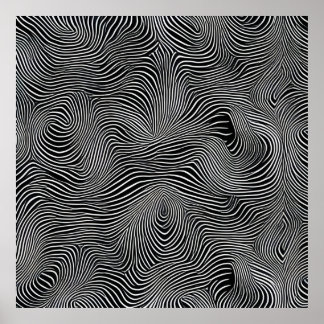 Black and White Op Art Swirl Pattern Poster