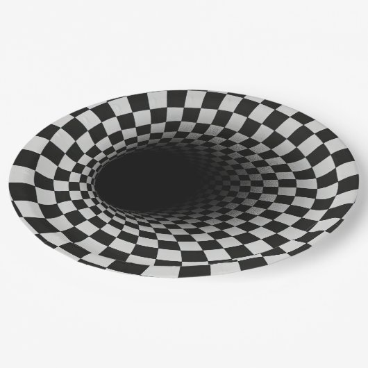 Black and White Optical Illusion Tunnel Pappteller (Schrägansicht)