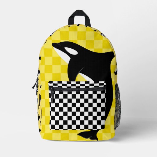 Black And White Orca Killer Whale Check Bedruckter Rucksack (Vorderseite)