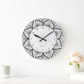 Black And White Ornate Mandala Lace Design Große Wanduhr (Zuhause)