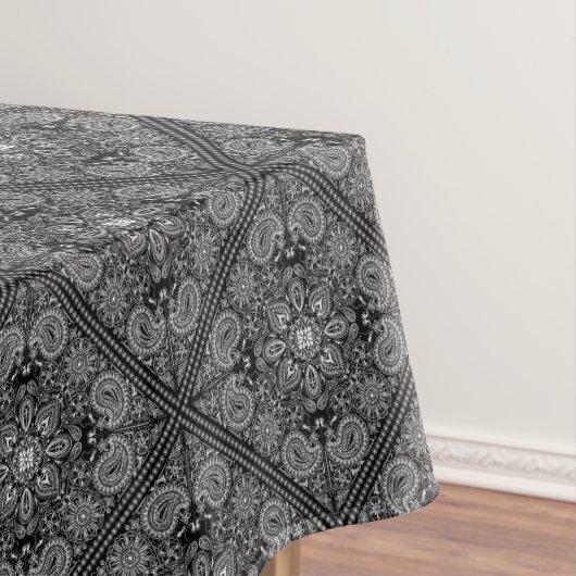 Black and White Paisley Bandana Boho Print Tischdecke (Beispiel)
