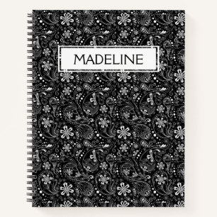 Black and White Paisley Spiral Notebook Notizblock