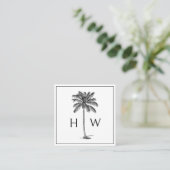 Black and White Palm Palmetto Tree Monogram Quadratische Visitenkarte (Stehend Vorderseite)
