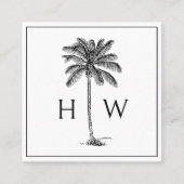 Black and White Palm Palmetto Tree Monogram Quadratische Visitenkarte (Vorderseite)