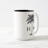 Black and White Palm Palmetto Tree Monogram Zweifarbige Tasse (VorderseiteRechts)