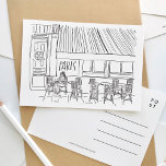 Black and White Paris Café Einladungspostkarte<br><div class="desc">Eine wunderschön illustrierte schwarz-weiße Postkarte mit einer hübschen Pariser Cafeteria-Szene.</div>