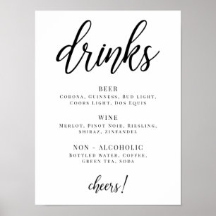 Black and White Party Drink Menu Poster