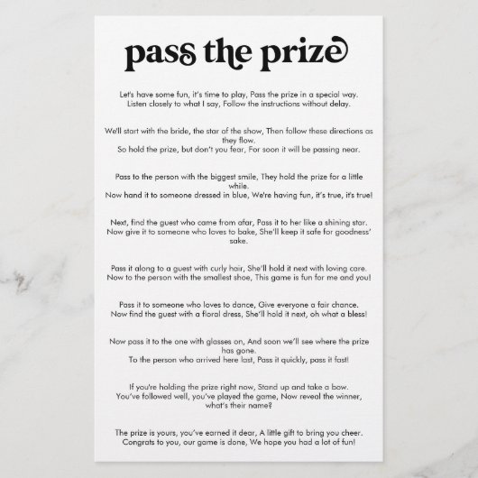 Black and White Pass Brautparty Game (Vorderseite)