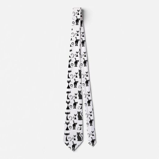 Black and White Pattern with Funny Looking Cats Krawatte (Vorderseite)